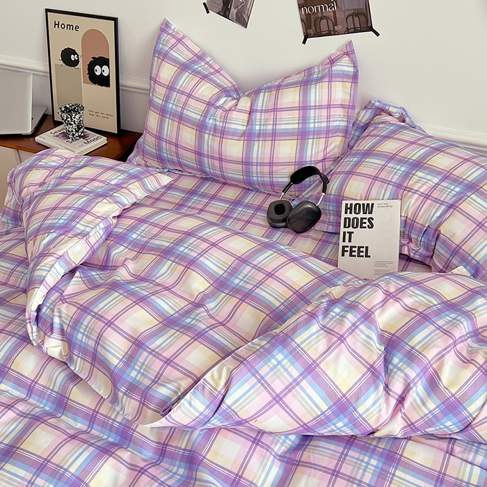 91家纺网 家纺一手货源 找家纺 罗菲尼酒店用品 2025新款磨毛亲肤飞边款四件套 炫丽彩格