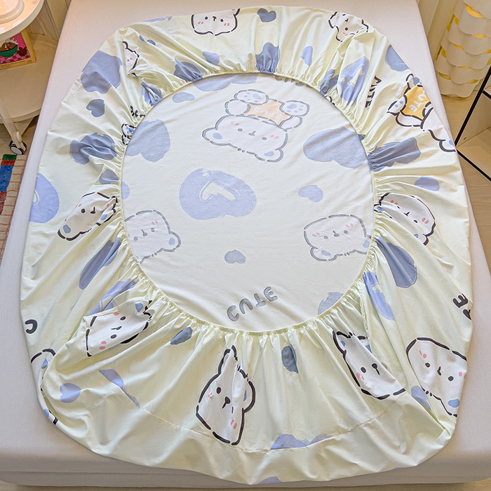 91家纺网 家纺一手货源 找家纺 拾物记 2025新款A类无荧光全喷气全棉12868单床笠 爱心熊熊