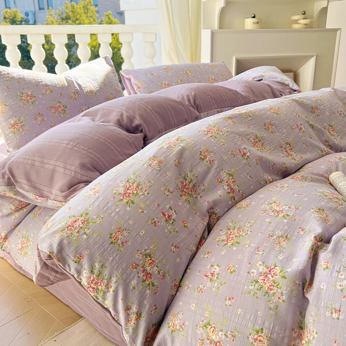 91家纺网 家纺一手货源 找家纺 王朝国际 2025新款皱皱棉印花四件套 花舞