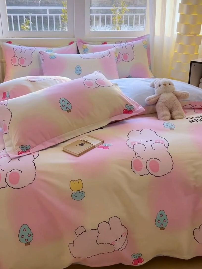 91家纺网 家纺一手货源 找家纺 拾物记 2025新款A类无荧光全喷气全棉12868四件套 可欣兔