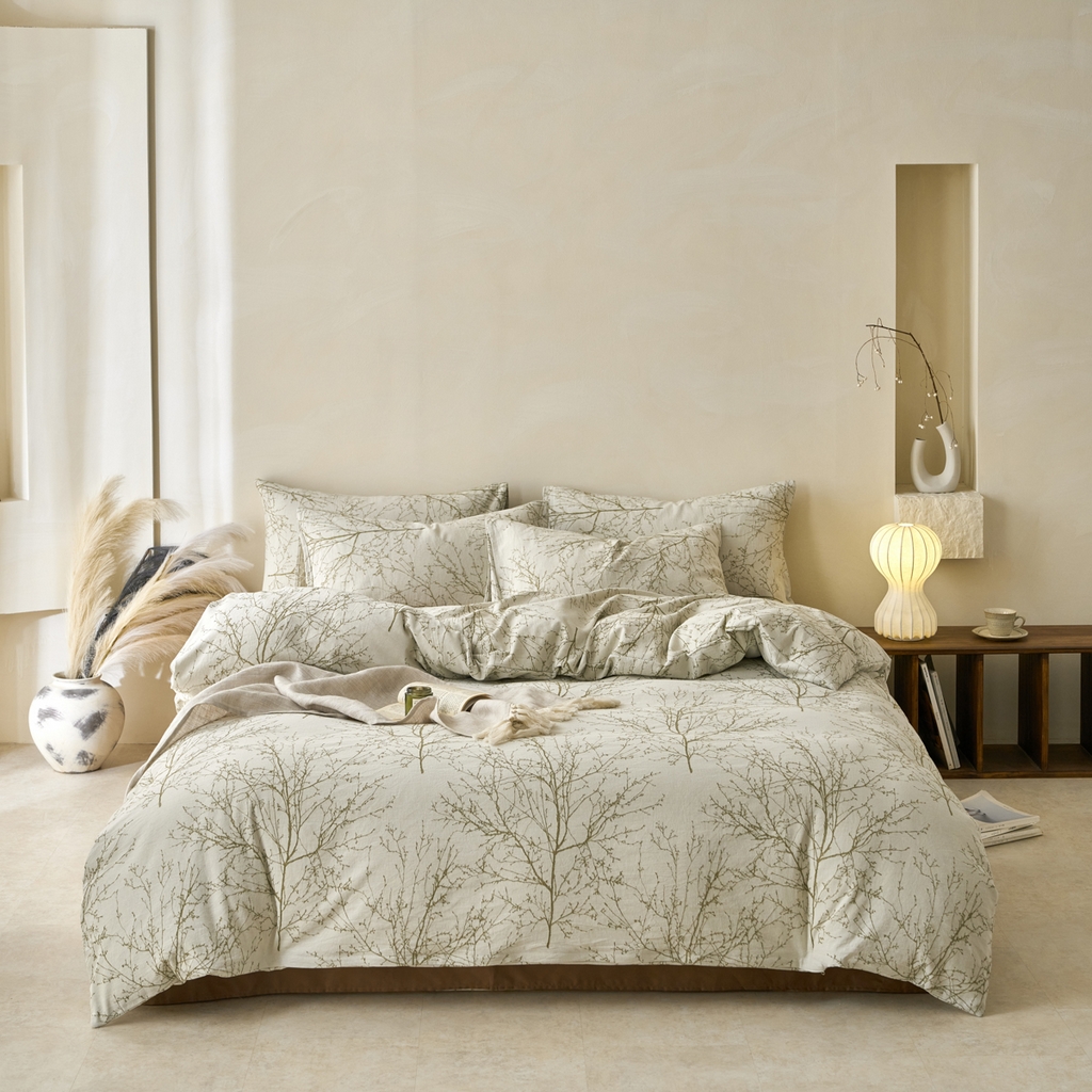 91家纺网 家纺一手货源 找家纺 （总）金丝鸟2025新款全棉纯棉双面三层纱提花四件套--凌寒