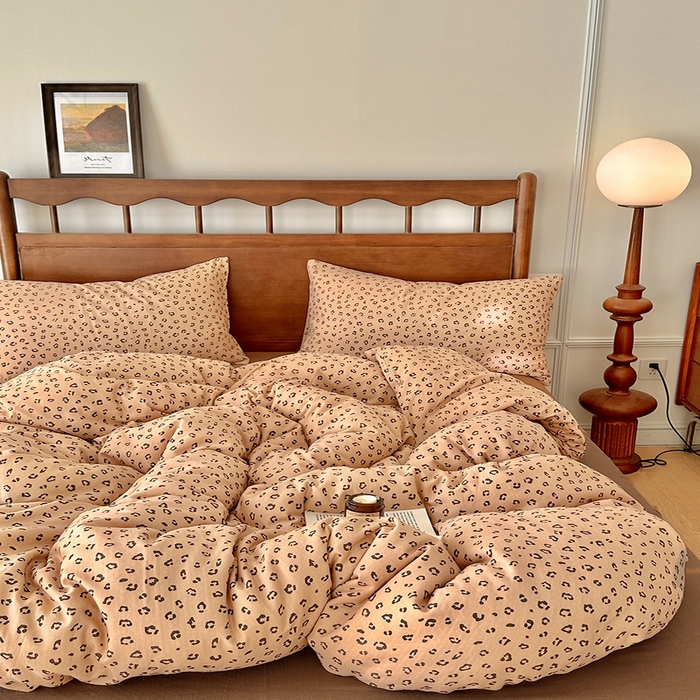 91家纺网 家纺一手货源 找家纺 吉象2025新款全棉双层纱四件套 复古豹纹(咖)