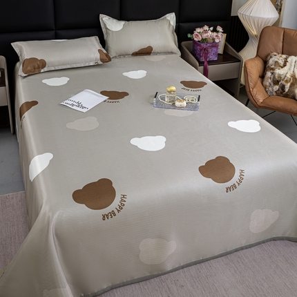 念家居 2025新款轻奢可机洗水洗床单款高密大版斜纹冰丝凉席三件套 趣味熊