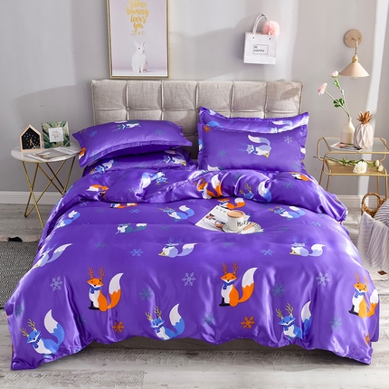 91家纺网 家纺一手货源 找家纺 经年 2025新款丝绸印花冰丝四件套 春日小狸