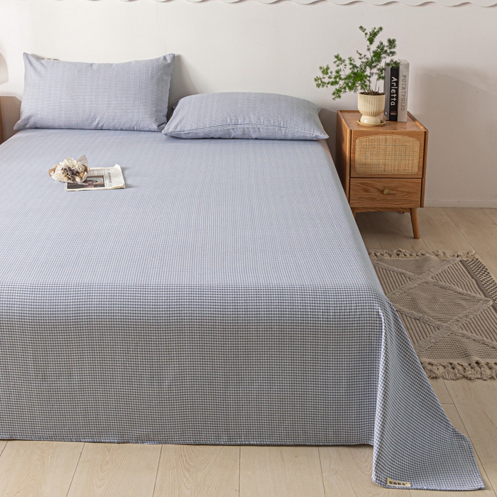 91家纺网 家纺一手货源 找家纺 阿亮家居 2025新款原棉老粗布床单系列 千鸟格-天蓝