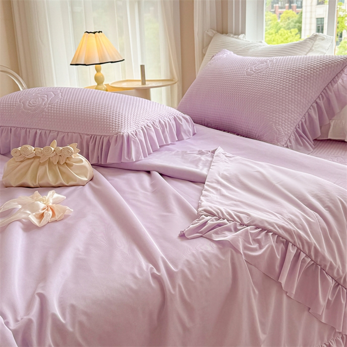 91家纺网 家纺一手货源 找家纺 恒爱家纺 2025新款冰丝国色天香夏被床盖四件套 优雅紫