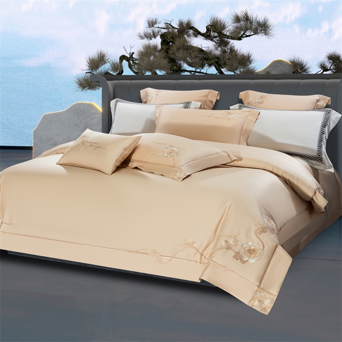 91家纺网 家纺一手货源 找家纺 高大尚婚庆馆 2025新款长绒棉高端绣花四件套-罗曼蒂 罗曼蒂卡其色