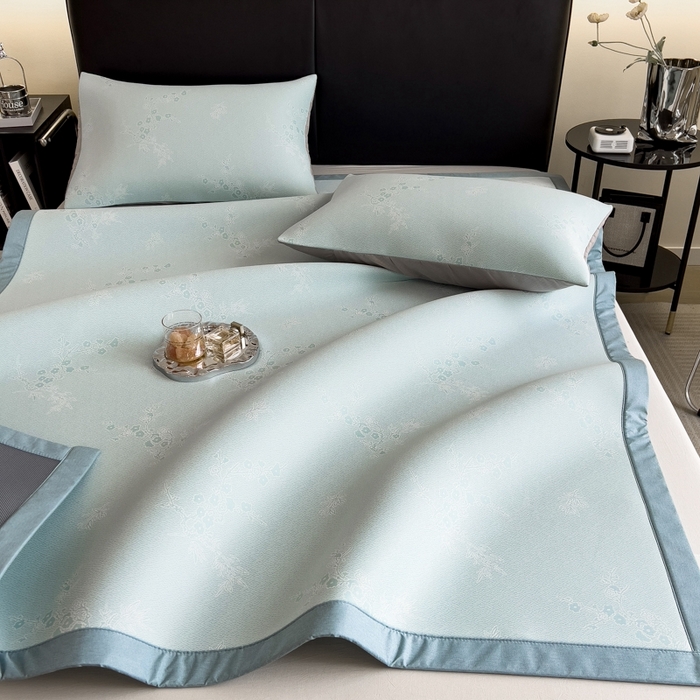 91家纺网 家纺一手货源 找家纺 慕尚家纺 2025春夏新款凉感冰丝提花凉席三件套 提花席 花香蓝