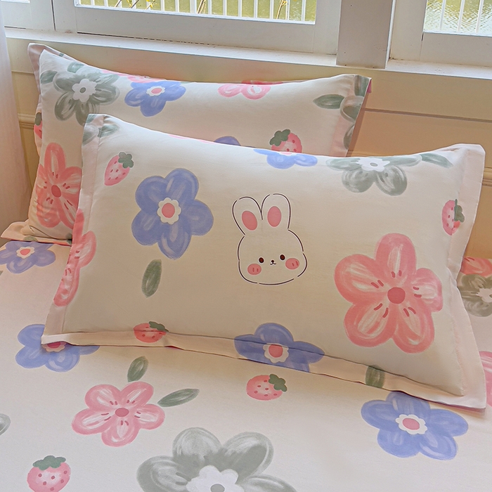 91家纺网 家纺一手货源 找家纺 拾物记 2025新款A类无荧光全喷气全棉12868单枕套 花间小兔