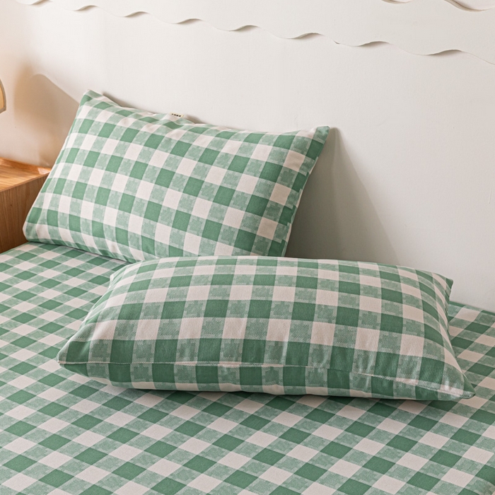 91家纺网 家纺一手货源 找家纺 阿亮家居 2025新款原棉老粗布床单系列 拼图-绿白格