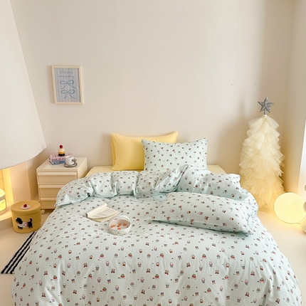 91家纺网 家纺一手货源 找家纺 桃喜 2025新款春夏双层纱卡通系列四件套 森林派对