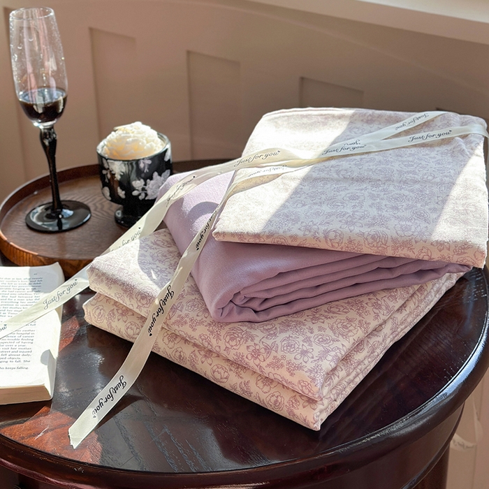 91家纺网 家纺一手货源 找家纺 吉象双层纱叠拍四件套 蔷薇花露-紫