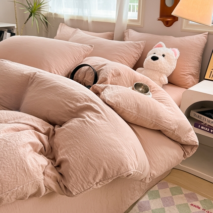 91家纺网 家纺一手货源 找家纺 韩巢家纺 2025新款ins日式风超柔水洗棉四件套 -纯色（提供卖家秀） 水洗棉奶咖