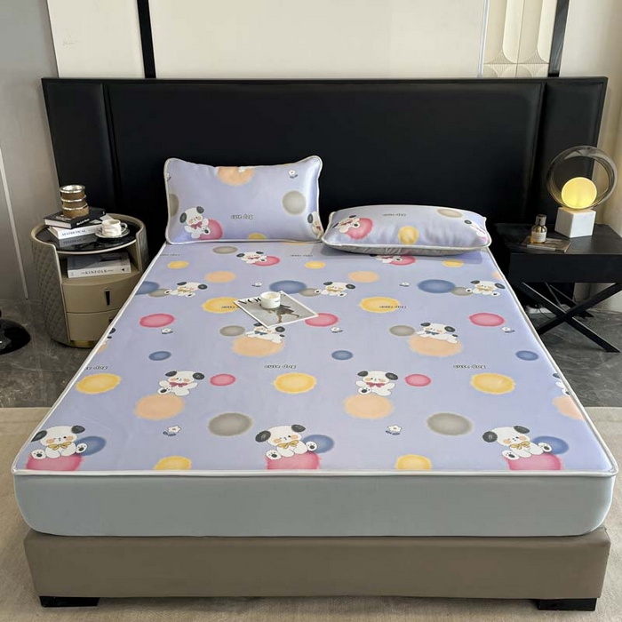 91家纺网 家纺一手货源 找家纺 2025新款印花冰丝凉席反面无纺布 冰丝-床笠款-萌萌犬