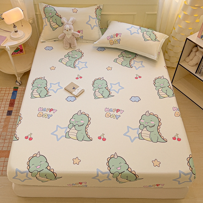 91家纺网 家纺一手货源 找家纺 拾物记 2025新款A类无荧光全喷气全棉12868单床笠 恐龙乐园