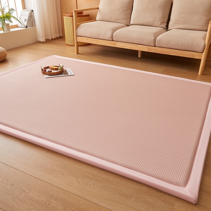 91家纺网 家纺一手货源 找家纺 阿亮家居 2025新款包边工艺凉感冰藤地铺睡垫系列凉席地垫 华夫格粉