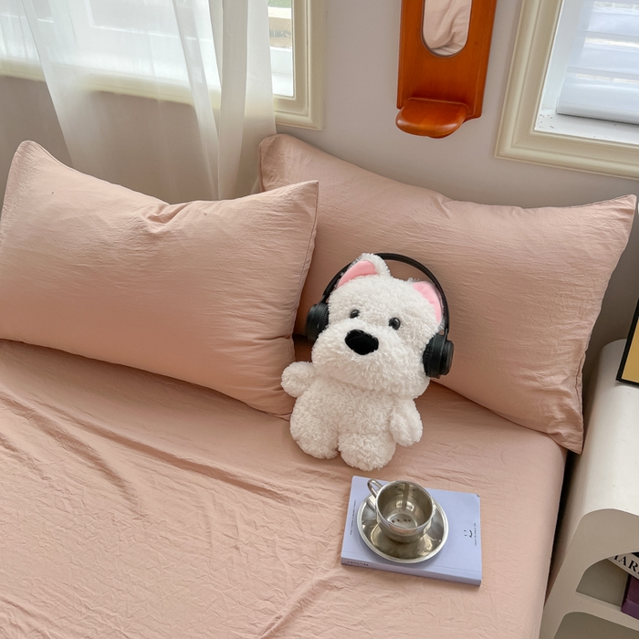 91家纺网 家纺一手货源 找家纺 韩巢家纺 2025新款ins日式风超柔水洗棉四件套 -纯色（提供卖家秀） 水洗棉奶咖