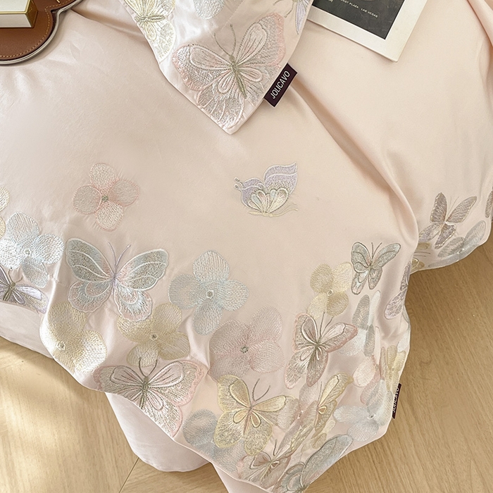 91家纺网 家纺一手货源 找家纺 春夏A类长绒棉夹棉床盖床笠四件套全棉纯棉纯色绗绣四季款保护罩高级感床上用品 茉婉-颜粉