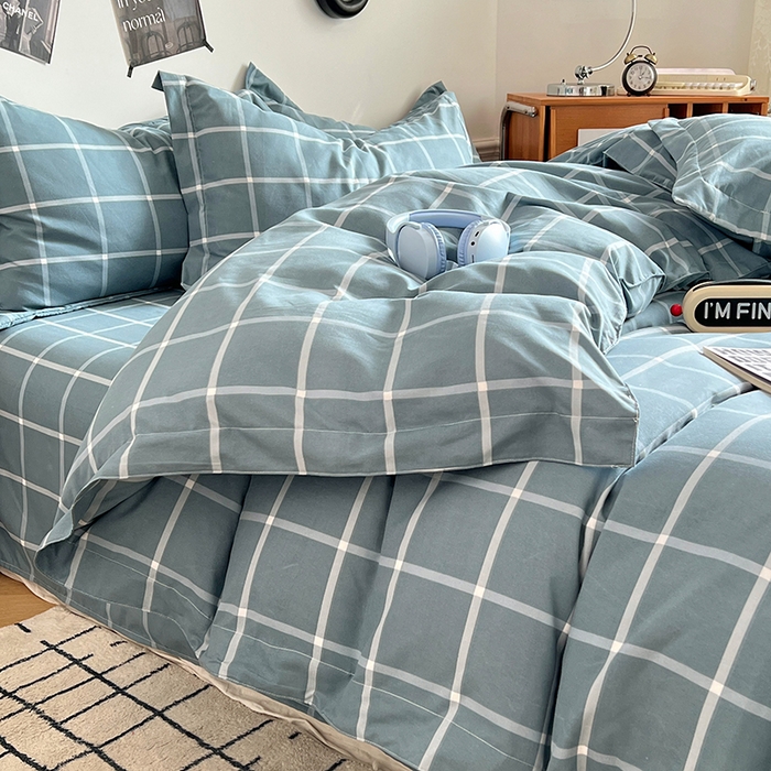 91家纺网 家纺一手货源 找家纺 罗菲尼酒店用品 2025新款磨毛亲肤飞边款四件套 优雅蓝格