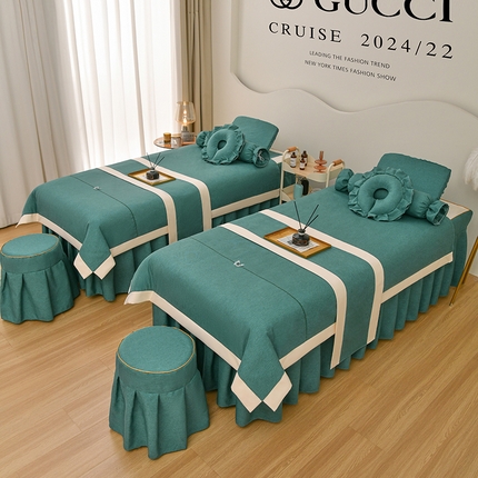 芙怡 2025春夏新款8029款A棉麻B全棉美容床罩四件套-暗香系列 暗香-绿色