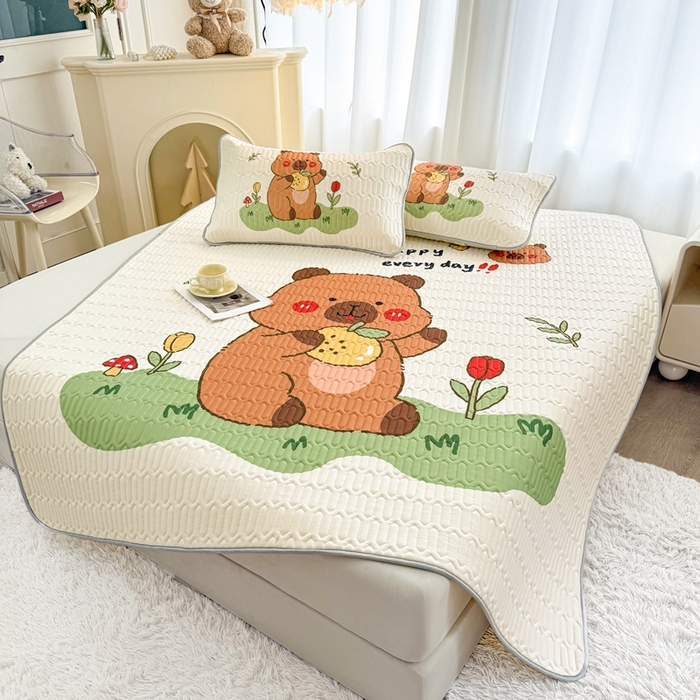 91家纺网 家纺一手货源 找家纺 希廷顿 2025新款大版印花乳胶凉席三件套 卡皮巴拉