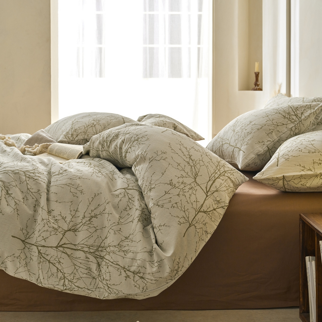 91家纺网 家纺一手货源 找家纺 （总）金丝鸟2025新款全棉纯棉双面三层纱提花四件套--凌寒