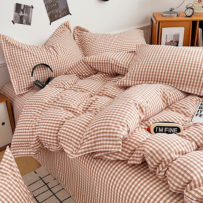 91家纺网 家纺一手货源 找家纺 罗菲尼酒店用品 2025新款磨毛亲肤飞边款四件套 咖啡格