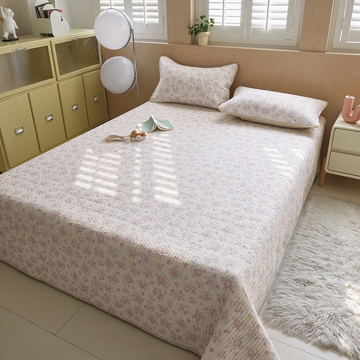 91家纺网 家纺一手货源 找家纺 舒居家纺 2025新款双面全棉酵素砂洗床盖 洛琳-粉