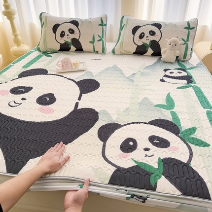 希廷顿 2025新款大版印花乳胶凉席床笠款三件套 熊有成竹