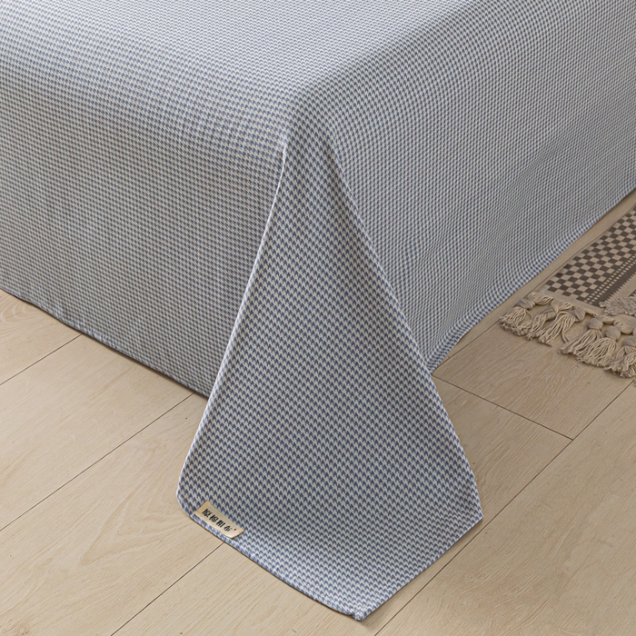 91家纺网 家纺一手货源 找家纺 阿亮家居 2025新款原棉老粗布床单系列 千鸟格-天蓝