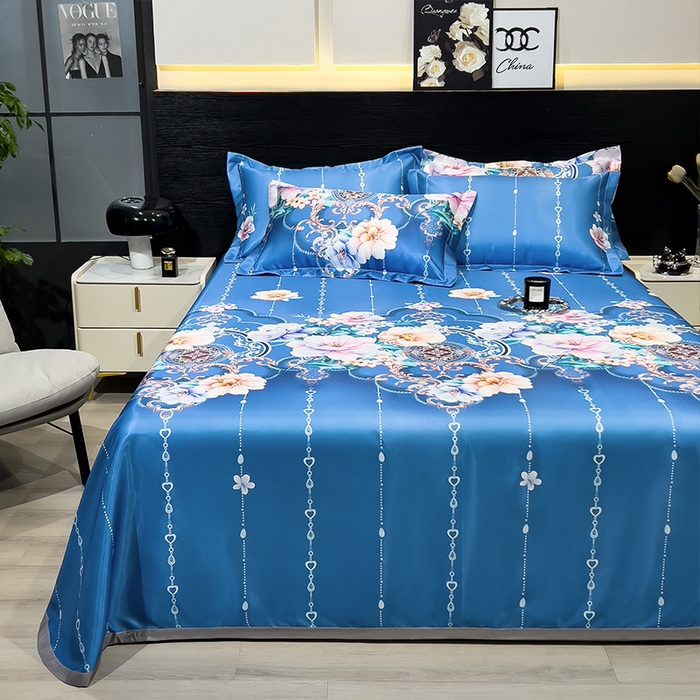 91家纺网 家纺一手货源 找家纺 柏薇 2025新款冰丝床单款凉席三件套系列 苏叶