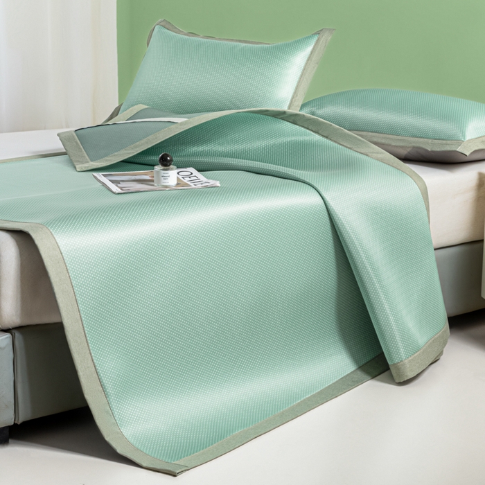 91家纺网 家纺一手货源 找家纺 阿亮家居 2025新款凉席碳光席冰丝席三件套 漫天星-绿色