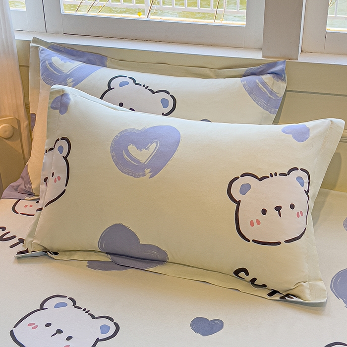 91家纺网 家纺一手货源 找家纺 拾物记 2025新款A类无荧光全喷气全棉12868单枕套 爱心熊熊