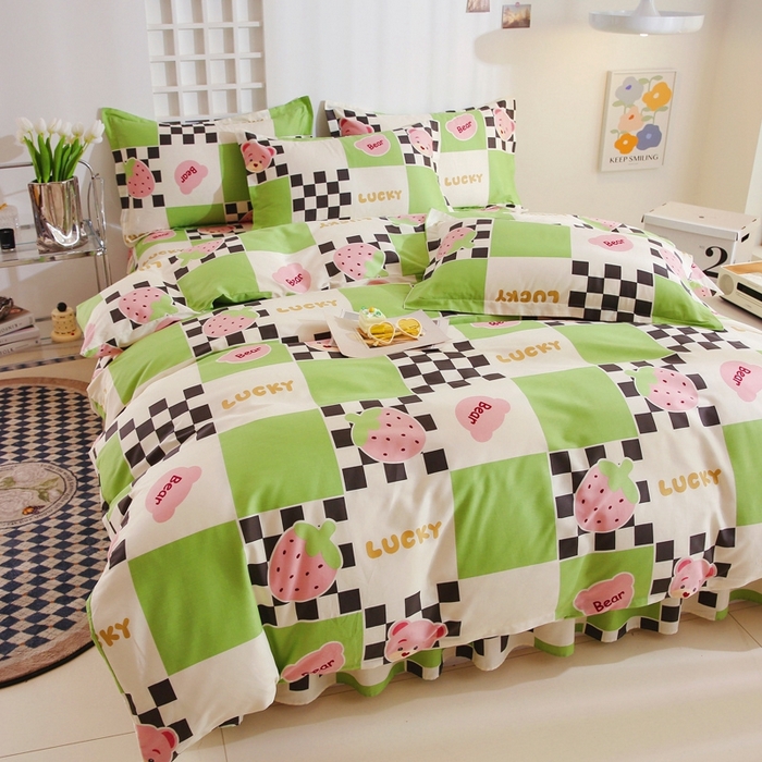 91家纺网 家纺一手货源 找家纺 名优家纺 2025新款A类全棉纯棉韩版印花四件套 活力草莓