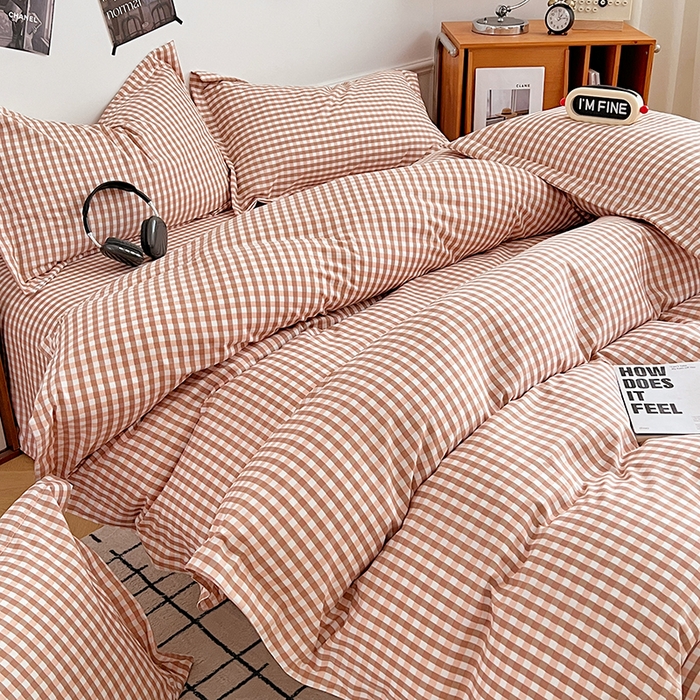 91家纺网 家纺一手货源 找家纺 罗菲尼酒店用品 2025新款磨毛亲肤飞边款四件套 咖啡格