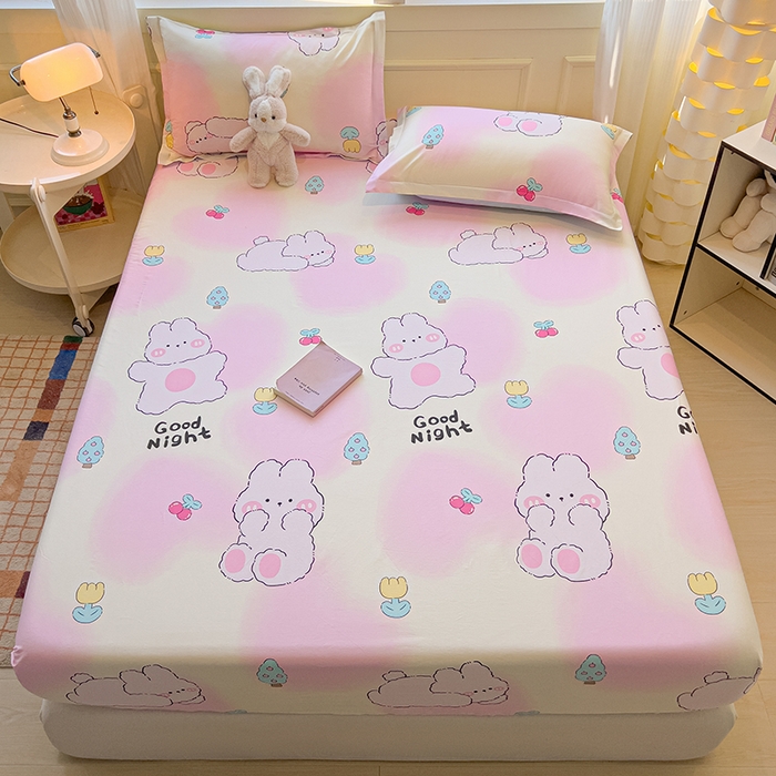 91家纺网 家纺一手货源 找家纺 拾物记 2025新款A类无荧光全喷气全棉12868单床笠 可欣兔