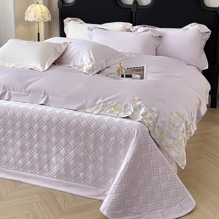 直播爆款A类100支长绒棉夹棉床盖床笠四件套全棉纯棉床单加厚高端重工刺绣四季款床上用品 茉婉-黛紫
