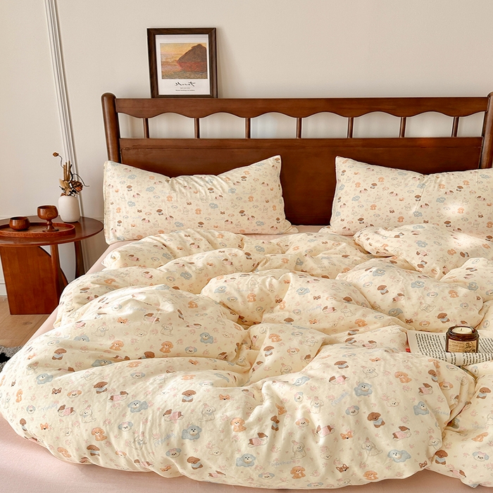 91家纺网 家纺一手货源 找家纺 吉象2025新款全棉双层纱四件套 泡芙狗狗