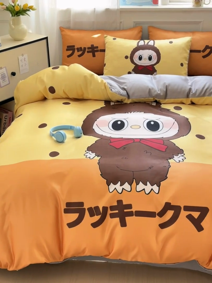 91家纺网 家纺一手货源 找家纺 摩卡（乐趣） 2025新款水洗真丝数码印花卡通兔系列四件套 薯饼兔