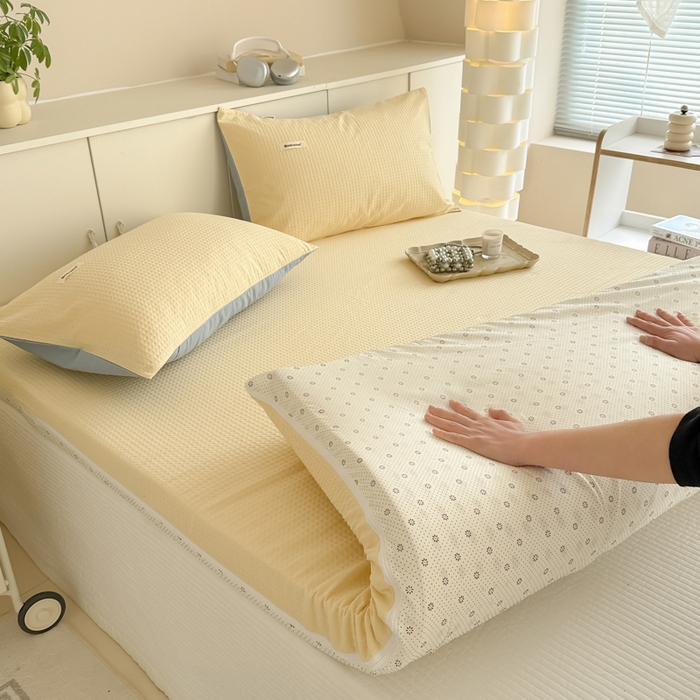 91家纺网 家纺一手货源 找家纺 眠博士 2025新款A类学生床全棉华夫格床垫套 全棉华夫格床垫套 奶黄色