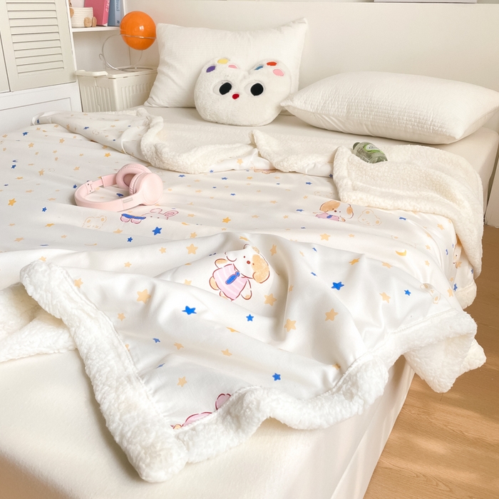 91家纺网 家纺一手货源 找家纺 857家居 2025新款双层针织纱羊羔绒毛毯 动物乐园