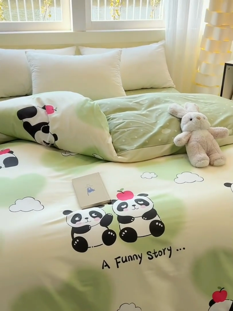 91家纺网 家纺一手货源 找家纺 拾物记 2025新款A类无荧光全喷气全棉12868单被套 熊猫趣事