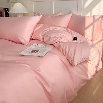 凯洛奇 2025新款简约纯色四件套水洗真丝四件套冰丝四件套 樱花粉