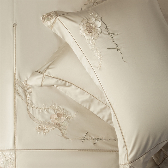 91家纺网 家纺一手货源 找家纺 高大尚婚庆馆 2025新款长绒棉高端绣花四件套-罗曼蒂 罗曼蒂油果绿