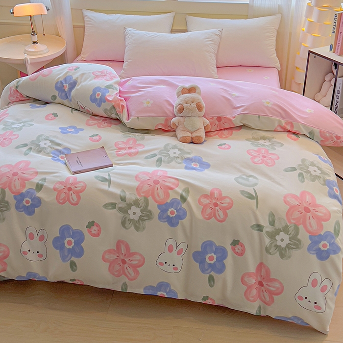 91家纺网 家纺一手货源 找家纺 拾物记 2025新款A类无荧光全喷气全棉12868单被套 花间小兔