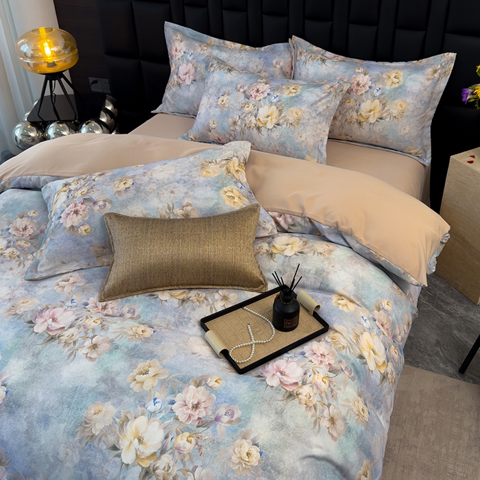 91家纺网 家纺一手货源 找家纺 竹合 2025新款数码印花轻奢凉感四件套 希雅咖