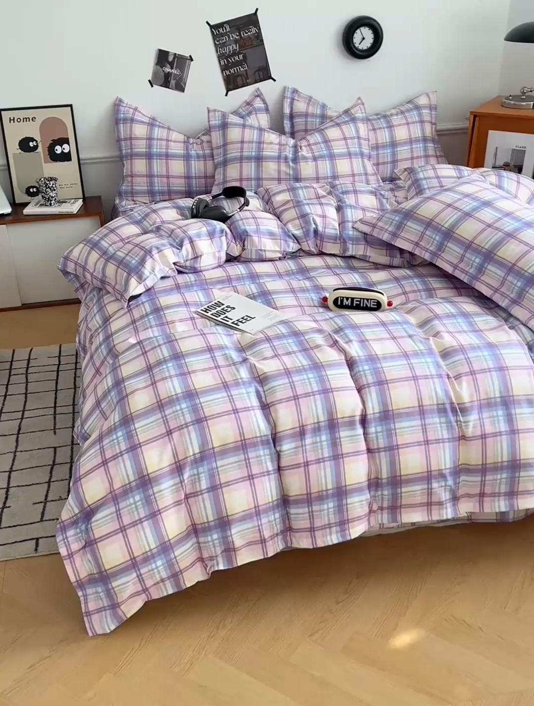 91家纺网 家纺一手货源 找家纺 罗菲尼酒店用品 2025新款磨毛亲肤飞边款四件套 炫丽彩格