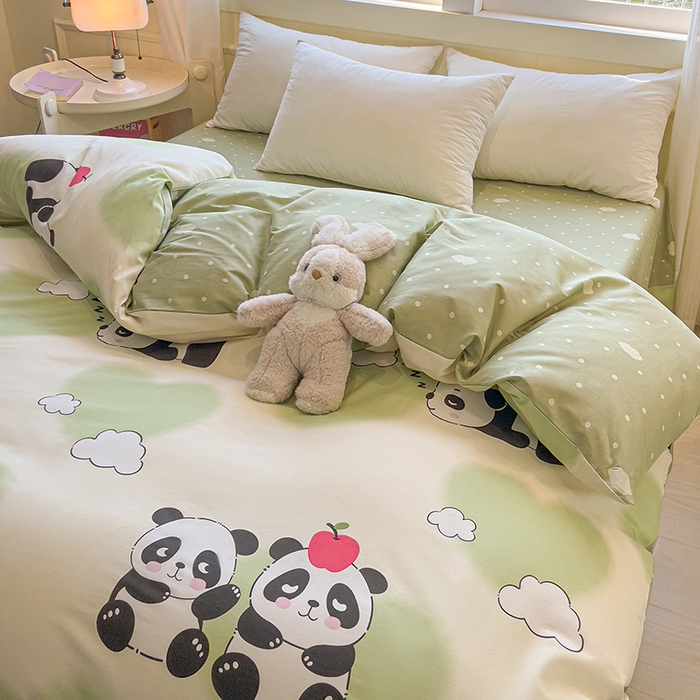 91家纺网 家纺一手货源 找家纺 拾物记 2025新款A类无荧光全喷气全棉12868单被套 熊猫趣事