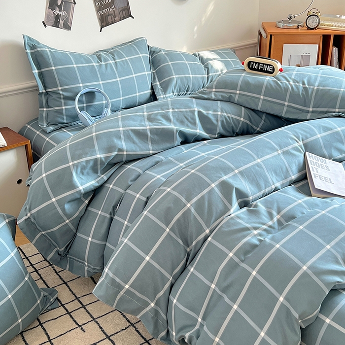 91家纺网 家纺一手货源 找家纺 罗菲尼酒店用品 2025新款磨毛亲肤飞边款四件套 优雅蓝格