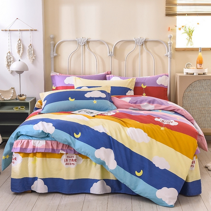 91家纺网 家纺一手货源 找家纺 名优家纺 2025新款A类全棉纯棉韩版印花四件套 满天星云